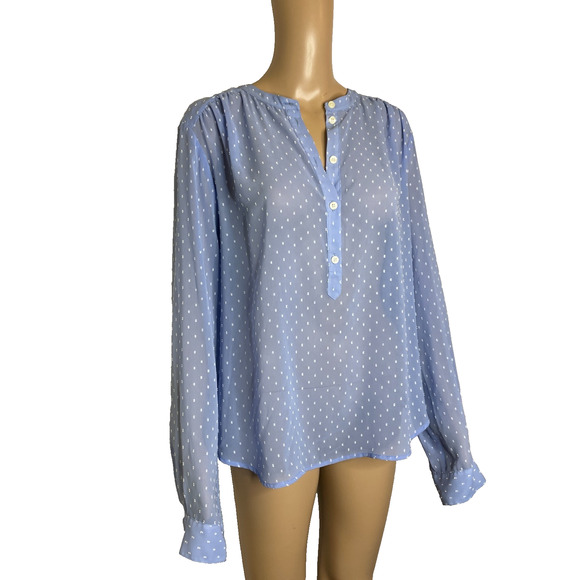 Women's XL J.Crew Blue Swiss Dot Polyester Semi-Sheer Popover Blouse - Picture 2 of 5